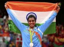 Silver medallist PV Sindhu of India poses with an Indian national flag REUTERS Marcelo del Pozo